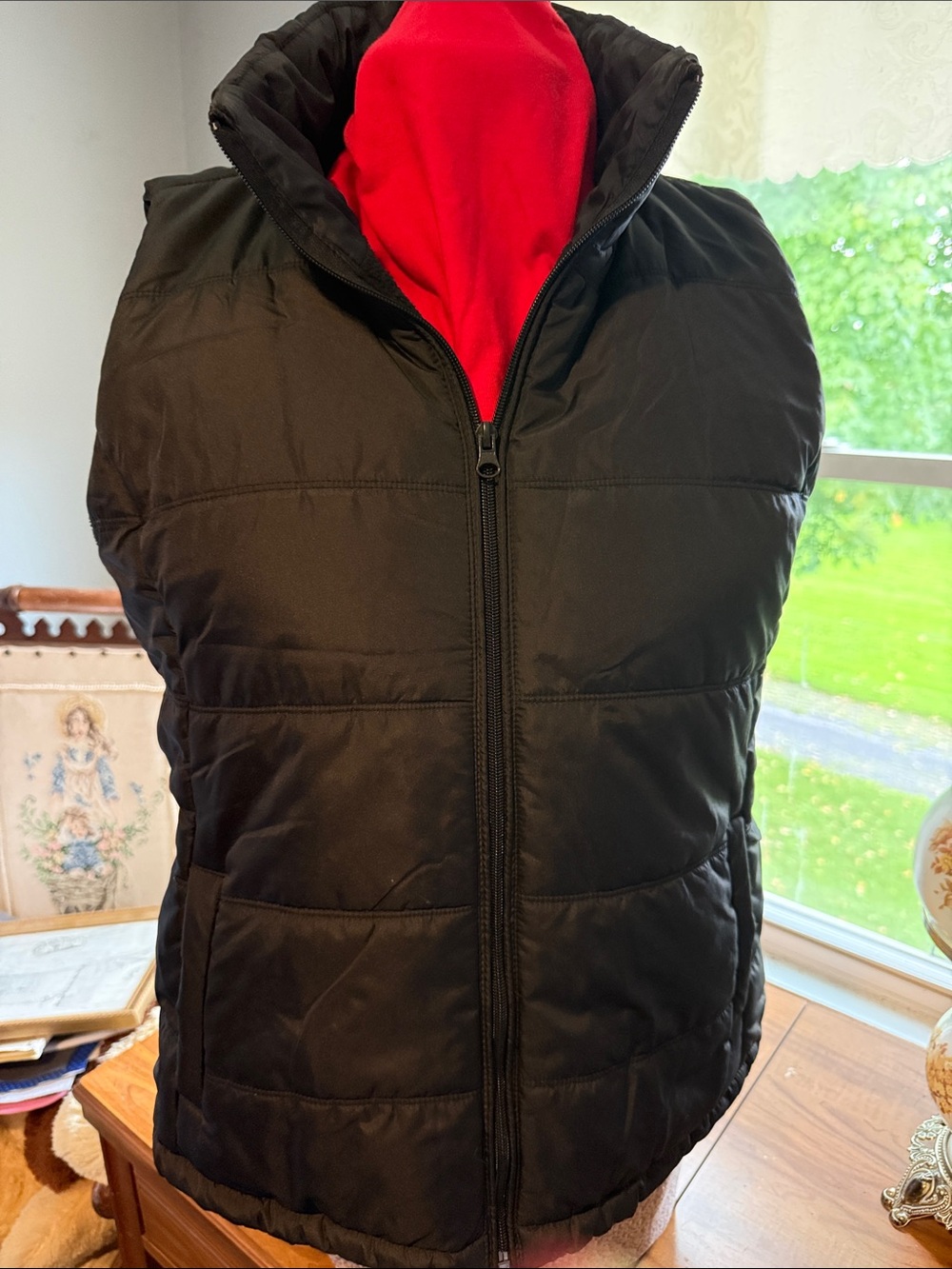 New York & Company Black Puffer Vest with Red Lining
